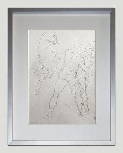 5 Les lutteurs. Encre sur papier (double face). Monogrammé en haut à droite.  Cachet de la vente en bas à gauche. 25.5x37cm
