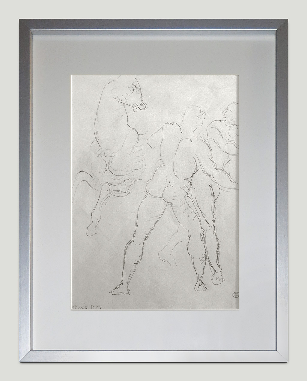 5 Les lutteurs. Encre sur papier (double face). Monogrammé en haut à droite.  Cachet de la vente en bas à gauche. 25.5x37cm