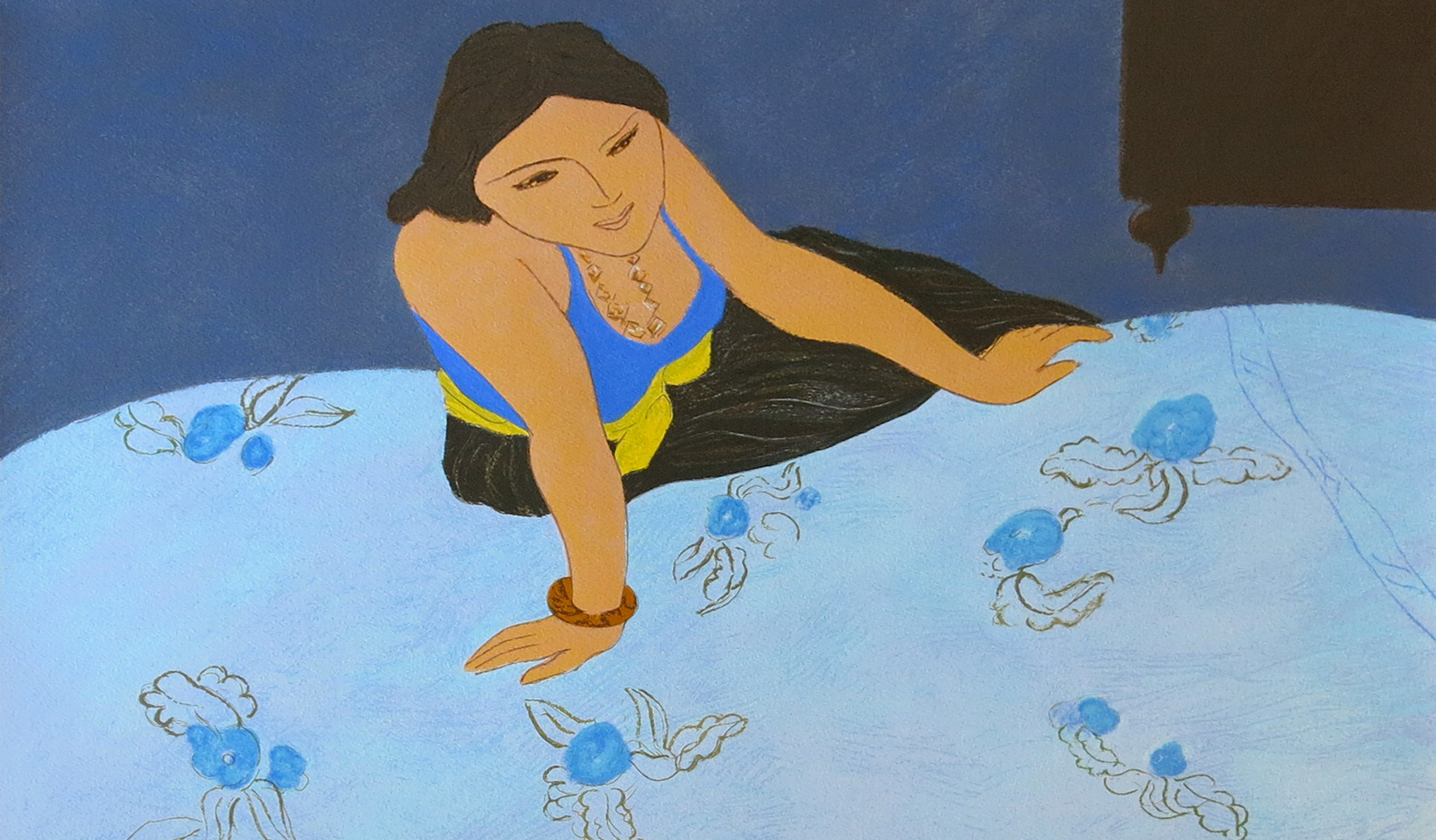 Pierre BONCOMPAIN Au bord du lit. 64x77cm